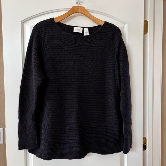 Liz Claiborne Oversized black cable knit sweater merino wool drop shoulder‎ 2X - Picture 1 of 6
